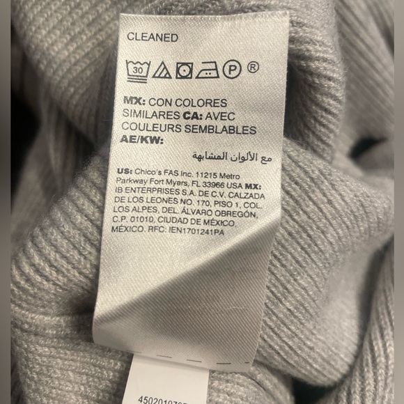 Chico’s tie front 3/4 sleeve mock neck grey cashmere blend sweater - Picture 5 of 6